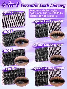 760pcs EIMNY Anime Style Eyelash Cluster Set - 4 Types Of Natural Soft, Thick Cartoon Style, Spiky Shape Options, D-Curl Plant Fiber Material, Reusable 3-5 Times, Includes 2-In-1 Adhesive And Professional Tweezers, Length 10-21mm, Suitable For Beginners And Hair Salons - Multicolor - View 7