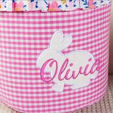 1pc Personalized Embroidered Easter Bunny Basket, Cotton Easter Egg Hunt Bag. Our Pastel Easter Bunny Basket - Multicolor - View 2