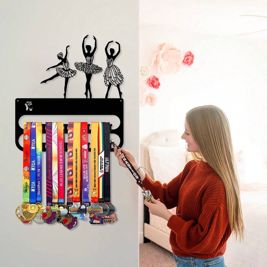 1pc Metal Medal Display Rack, Wall Decor Storage Holder For Ballet, Gymnastics, Ballroom Dance Awards, Weather-Resistant For Indoor/Outdoor Display - Black - View 1