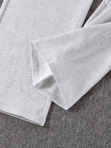 2pcs/Set Girls' Casual Chic Polo Collar Cropped Top And Wide Leg Embroidered Knit Pants, Summer Outfit - Grey - View 7