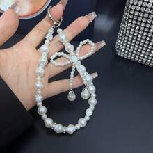 轻盈珍珠新款INS珍珠串珠蝴蝶结挂绳手机/钥匙链相机/包包挂饰春季礼物 - 白色 - 查看 4