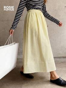 ROSIE POPHUB 女士黄白条纹撞色长裙，休闲百搭优雅学院风，适合日常办公、日常穿着、婚礼季、音乐节、春季、夏季、冬季外出，新品上市 - 黃色 - 查看 5