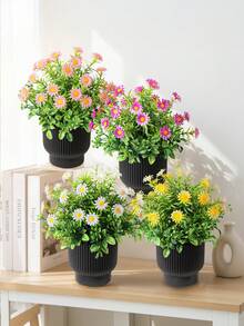 1件裝人造黑色花盆裝飾，含菊花與雛菊，適合居家、辦公室或陽台裝飾，現代風格，塑膠材質。辦公室裝飾 | 現代花藝布置 | 塑膠花盆，花卉裝飾，復活節裝飾，春夏裝飾，居家裝飾 - 彩色 - 查看 9