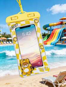 Cartoon Waterproof Phone Pouch, Inflatable PVC Material Phone Bag Suitable For Beach Use, Design For Delivery Riders, With Touch Screen Interface, Applicable For Swimming, Surfing, Rainy Travel, Beach, Cruise, Skiing And Other Water Activities, Can Protect Phones Under 7 Inches - Multicolor - View 1
