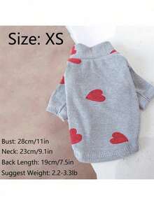 灰色爱心印花宠物休闲内衣，适合猫狗四季穿着 - 灰色 - 查看 11