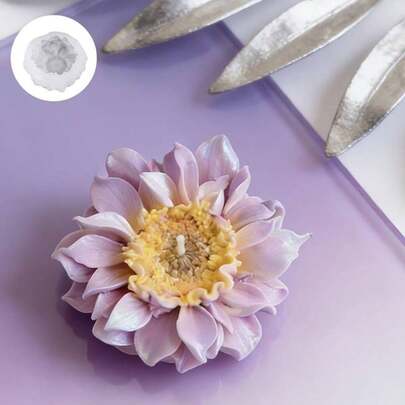 1pc Silicone Dahlia Flower Candle Mold, Flexible And Non-Deformable, Easy Demold, DIY Candle/Soap/Resin Decor, Ins-Style Home Decor, Mother's Day/Valentine's Day Gift, Floral Tea Party Decoration, Soft French Style Home Accents, Girlfriend Birthday Gift, Beginner-Friendly Craft DIY Mold