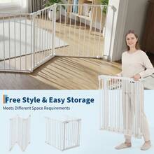 Parque para Mascotas de Varios Paneles, Barrera de  Ampliable de 3/6/8 Piezas con Kit de Montaje en Pared, Valla Interior para Mascotas para Escaleras, Puertas y Salón - 3 piezas - blanco - Ver 5