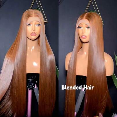 200% 密度直发假发，13x4 高清预剪蕾丝前额闭合假发，适合初学者，13x4 透明耳到耳蕾丝前额假发，预拔发际线，8-34 英寸短款波波头直发，合成纤维和蛋白质丝混合人发，女士假发，预漂白发结，巧克力棕色