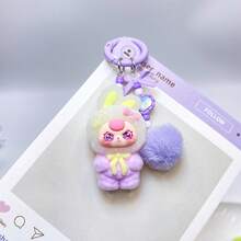 New Flocked Ombre Asymmetric Ear Keychain, Fashionable Cute Cartoon Accessory Bag Charm Key Chain - Multicolor - View 15