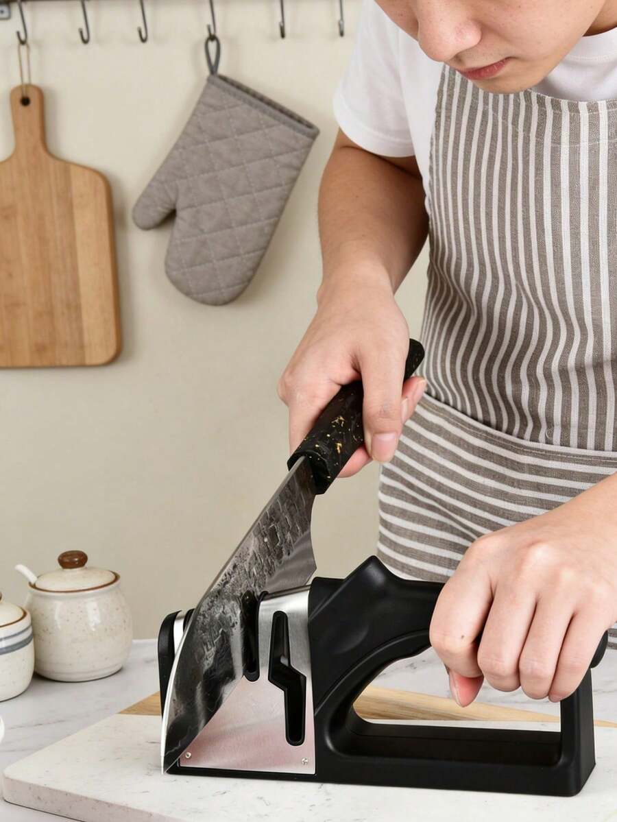 Pengasah Pisau 4-in-1, Mata Pisau yang Dipoles Berkualitas Premium, Cocok untuk Pisau Keramik dan Baja serta Gunting, Alat Pengasah Pisau Dapur. Slot Pengasah Halus untuk Pengasahan Harian, Slot Pengasah Presisi untuk Pengasahan dan Pemolesan Halus.