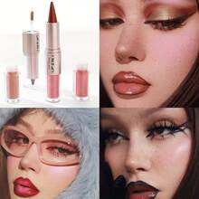 QIUFSSE Lip Liner & Gloss Lipstick Combo - 2 In 1 Dual-Ended Lip Combo Set, Black Velvet Matte Lip Liner & Buildable Clear Mirror Glowy Lip Gloss Kit For Women, Long Wear Shiny Plumping Finish, 08 - 2In1 Lipstick Lipgloss#08 - 查看 3