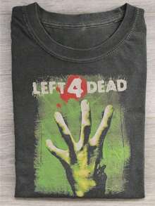 Graphic Cotton-Shirt Washed-Shirt Men's Retro Tie-Dyed Cotton-Shirt-Left 4 Dead Print Design, Loose And Casual, Comfortable All Season, Washable, Holiday, Summer Comfortable Clothing, Washed Textured Top. Y2K,Oversize Plus Size Men's S To 3XL,Summer Tee - 黑色 - 查看 5