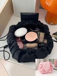 1pc Portable Travel Drawstring Cosmetic Bag, Black Makeup Organizer Pouch ,Makeup Bag - Black - View 12