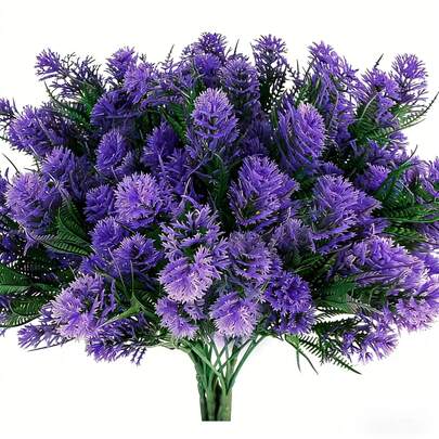 4束人造塑料绿色植物假花，适用于花园、婚礼、户外悬挂式花盆、室内外装饰