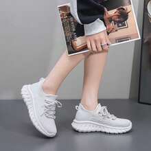 Women's Lightweight Knit Sneakers – Breathable Walking Shoes With Cushioned Sole For Casual & Athletic Wear,Walking Shoes,Daily Wear,Athletic - Off-white - View 2