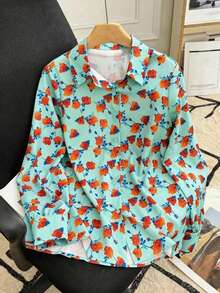 Women's Floral Print Long Sleeve Single-Breasted Casual Shirt - Pale Green - View 3