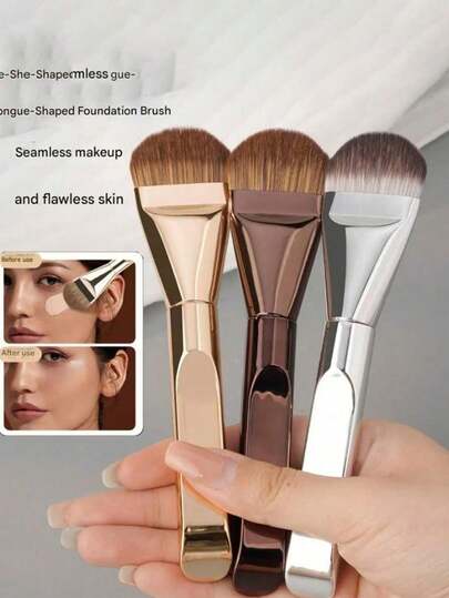 1pc Tongue-Shaped Foundation Brush, Soft Seamless Non-Absorbing Concealer Brush, Shed-Free Portable Makeup Brush, Easy To Create Lightweight Base Makeup, Suitable For Makeup Artists, Cosmetic Stores, And Daily Home Use