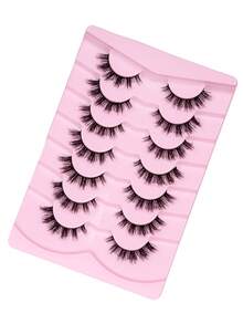 7对凌乱自然猫眼假睫毛，打造猫眼妆效，纤长纤细，柔软自然，条状假睫毛 - 黑色 - 查看 4