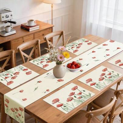 1 قطعة من طاولة الجري ذات نمط زهرة أدونيس، بطراز حديث، مناسبة لديكور المطبخ المنزلي اليومي، 1 قطعة من طاولة الجري، 4 قطع من أطباق الوضع، 1 قطعة من غطاء الوسادة، طقم طاولة الجري وأطباق الوضع، متوفرة مجموعات منتجات متعددة، ديكور منزلي، لوازم حفلات داخلية وخارجية