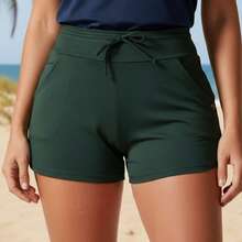 Acqua Bronze Kit 2 Shorts Suplex Drawstring Pocket Adjustable Women's Versatile Bath Sport Double Waistband Sporty Simple Casual - 海軍藍/軍綠色 - 查看 5