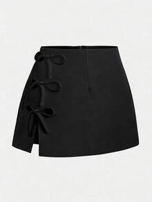 Women's Black Lace-Up Mini Skirt, Fashionable, Elegant, Versatile, Slimming - Black - View 1