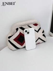 ENBEI 优雅编织云朵包 - 大容量化妆包、度假手拿包、优雅女士沙滩包、时尚晚宴包。多功能女士沙滩包、夏季钱包、优雅女士包，适合搭配婚纱、度假、旅行、派对、母亲节礼物、婚礼季纪念品。 - 彩色 - 查看 4