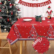 Waterproof Washable Red Christmas Tablecloth 60x84 Inch Rectangular Holiday Table Cover Mark Resistant 180GSM Polyester - Reindeer Design For Indoor Outdoor Kitchen, Dining Room, Party Decor - Red 54*108" - View 6