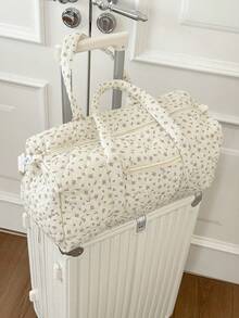 Bolsa de Viagem Acolchoada com Estampa Floral, Grande Capacidade, Bolsa de Mão, Bolsa de Mãe, Alça de Ombro Destacável, Bolsa de Bagagem Lavável, Suprimentos para Quarto e Dormitório - Multicolorido - Visão 8