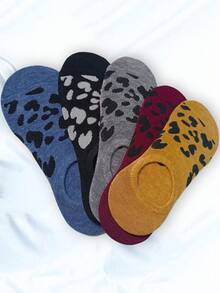 5pcs Unisex Leopard Print Boat Socks Mixed Pack – Perfect For Daily Wear - Multicolor - View 4