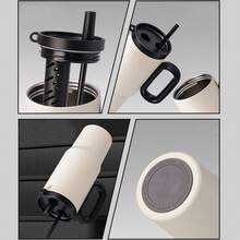 1个冰霸杯，大容量不锈钢恒温水瓶，便携式，26个字母A-Z图案，带吸管手柄 - 白色 - 查看 6