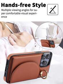 Ốp ví giả da PU AWQUER phù hợp với 17 Air 17E 16E 16 15 14 13 12 11 Pro X XS Max XR 8 7 Plus SE 5G 2022 2020 SE3 SE2, có chân đế, khe đựng thẻ, túi đựng điện thoại và vòng giữ ngón tay. - màu nâu - Xem 4