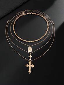 4 Stücke vintage luxuriöser Mehrfarbkristall Kreuz Anhänger Halskette, Herren Accessoire für den täglichen Gebrauch, ideales Geschenk - 4-teiliges Set - Übersicht 3