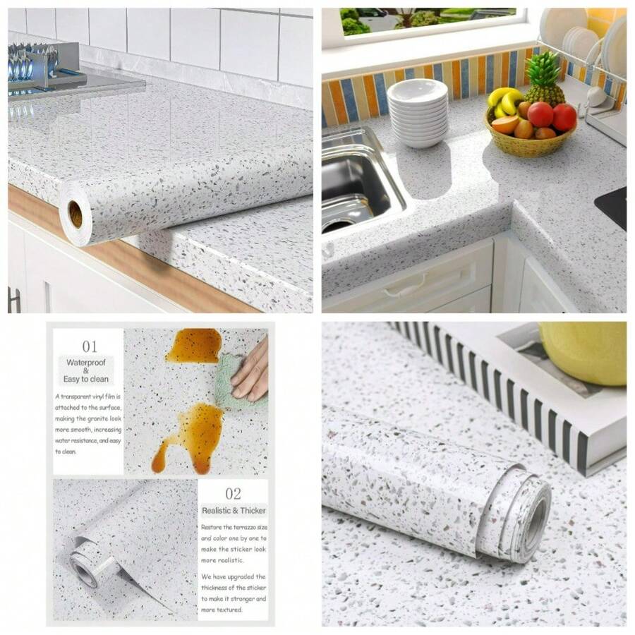 White Glossy Marble Contact Paper Self Adhesive Countertop Film Waterproof Peel And Stick Wallpaper For Kitchen Bathroom Cabinets Countertops Easy Clean Removable - 1 - 查看 1