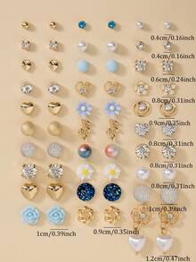 30 Pairs Fashion Women Earrings Set, Cute Daisy, Star, Heart, Asymmetrical Geometric Earrings, Suitable For Vacation And Travel - Multicolor - View 5