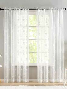 1PC Modern Minimalist White Sheer Curtain,Embroidered Flowers Sheer Voile For Living Room And Bedroom,Easy To Install,Machine Washable. - Rod Pocket Process - White - View 5