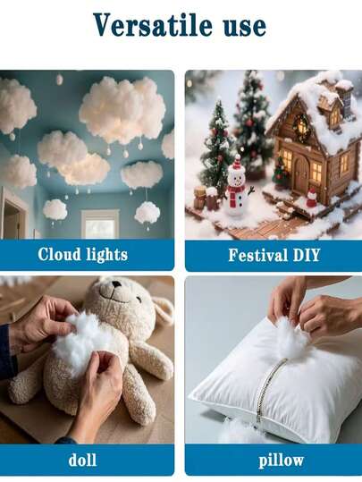 Relleno de fibra de poliéster blanco de alta calidad - Material de decoración navideña suave y esponjoso premium, adecuado para manualidades navideñas, proyectos DIY y envoltura de regalos - Material artesanal de alta calidad y reutilizable | Textura esponjosa | Material multiusos para manualidades navideñas