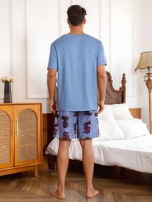 Ensemble pyjama homme d'été - motif crâne et floral, chemise ample à manches courtes avec short | Vêtement d'intérieur respirant, convient pour un usage quotidien et par temps chaud. - Couleurs mélangées - Voir 4