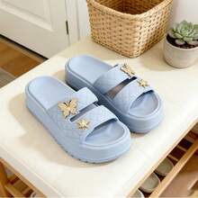 Chanclas /pantuflas de Moda Mujer con Plataforma Alta para Aumentar Estatura, Sandalias Unisex de Hebilla de Una Pieza para Exterior e Interior, Suela Antideslizante - Celeste - Ver 2