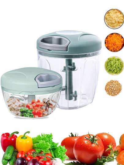 手动食物处理器蔬菜切碎器，无线蔬菜切碎器，洋葱切丁器，适用于生姜、辣椒、蔬菜和水果，厨房蔬菜切碎器，多功能手动食物处理器蔬菜切碎器，便携式拉式蒜蓉研磨器洋葱切丁器，适用于蔬菜、生姜、水果、坚果、香草等。