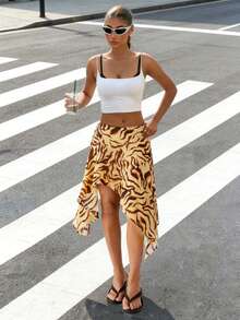 Women's Summer Bohemian Asymmetric Hem Knee-Length Skirt - Multicolor - View 3