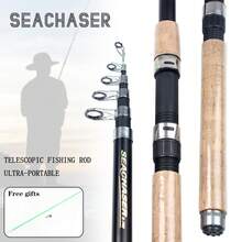6.73ft - 11.4ft Telescopic Fishing Rod, EVA Handle, M Power - Black - View 1