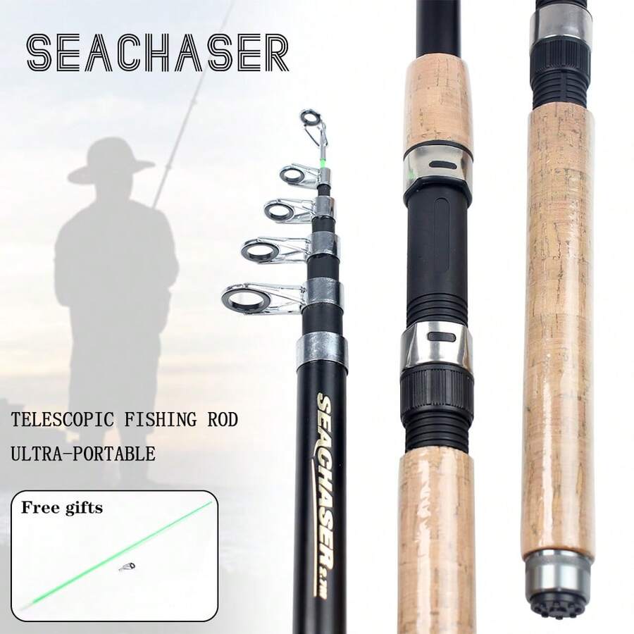 6.73ft - 11.4ft Telescopic Fishing Rod, EVA Handle, M Power - Black - View 1