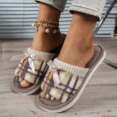 New Fashionable Striped Slip-On Comfortable Quiet Foam Slippers, Suitable For Spring, Autumn And Winter