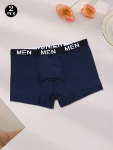 2 piezas Calzoncillos minimalistas de uso diario para hombres, ropa interior con cintura elástica y estampado de letra sexy en la nalga - Azul - Ver 2