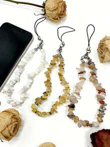 1 Pc Summer Crystal Pebble Handmade Beaded Mobile Phone Hanger String - Irregular Pebble Chain Creative Stone Chain - Mobile Phone Case Hanger, Keychain Hanger, Bag Hanger, Vacation Travel Accessories Pendant - Multicolor - View 3