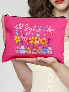 1pc Inspirational Christian Makeup Bag | "God Says You Are Unique" Religious Cosmetic Pouch With Floral Bible Verse Prints | Zippered Portable Multi-Functional Travel Organizer | Multi-Color |Suitable For Everyday Use, Travel, Beach, Vacations, Business Trips, Commuting, And Campus Life | The Perfect Gift For Women During Holidays/Easter/Mother's Day/Independence Day/Wedding Season/Graduation Season/Anniversaries/Birthdays - Multicolor - View 15