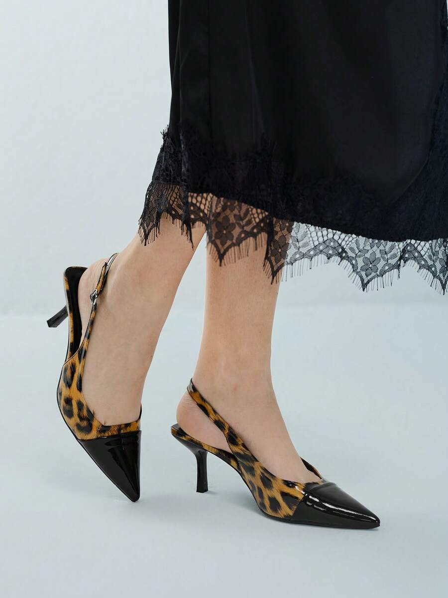 Women's Black High Heel Pumps, Pointed Toe Slip-On Party Wedding Dress Shoes, 7cm Stiletto Heels With Ankle Strap - Black - View 1