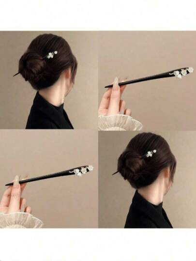 1pc Chinese Style Elegant Campanula Tassel Wooden Hair Clip, Suitable For Dresses, Daily Wear, Photography, Outings, Headpiece, Bun Extension, Hair Styling Pins