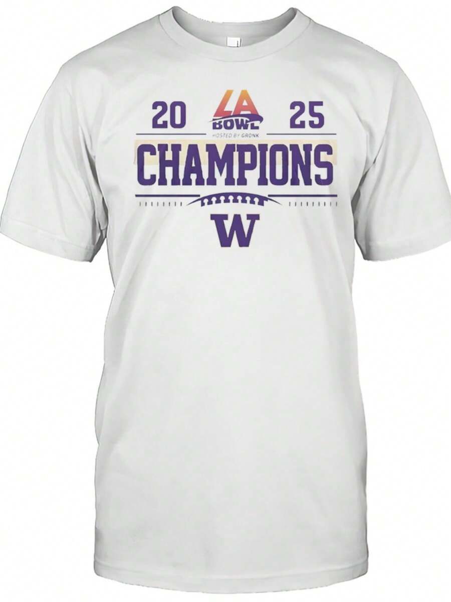 Washington Huskies 2025 LA Bowl Champions Logo Shirt (2) - trắng - Xem 1
