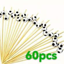 100支/包 一次性黑白足球形鸡尾酒签、寿司签、水果签、鸡尾酒竹签，适用于主题派对、婚礼、蛋糕、甜点等场合 - A - 查看 11